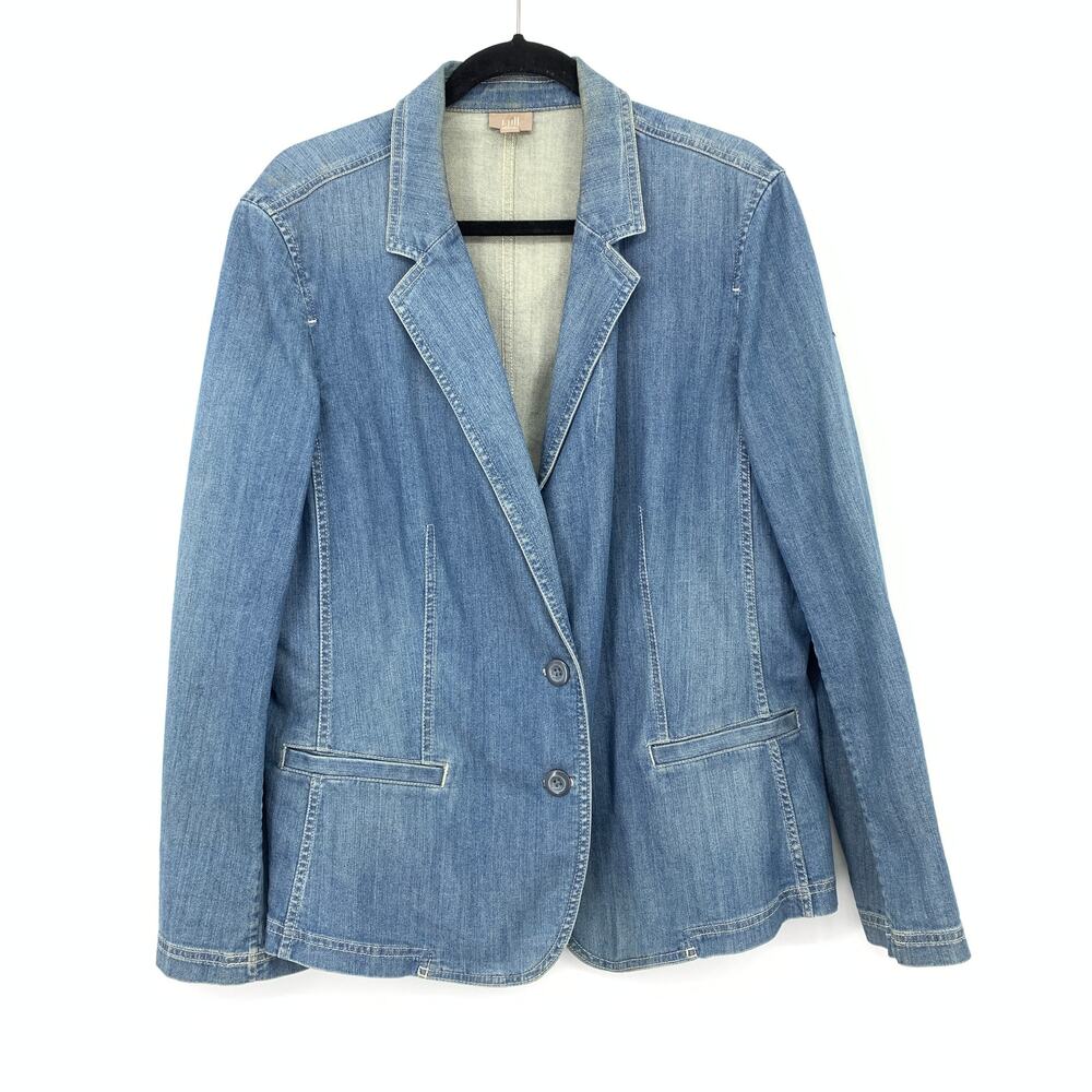 J Jill Denim Blazer Womens XL Blue Stretch Jean Jacket Tailored 2 Button